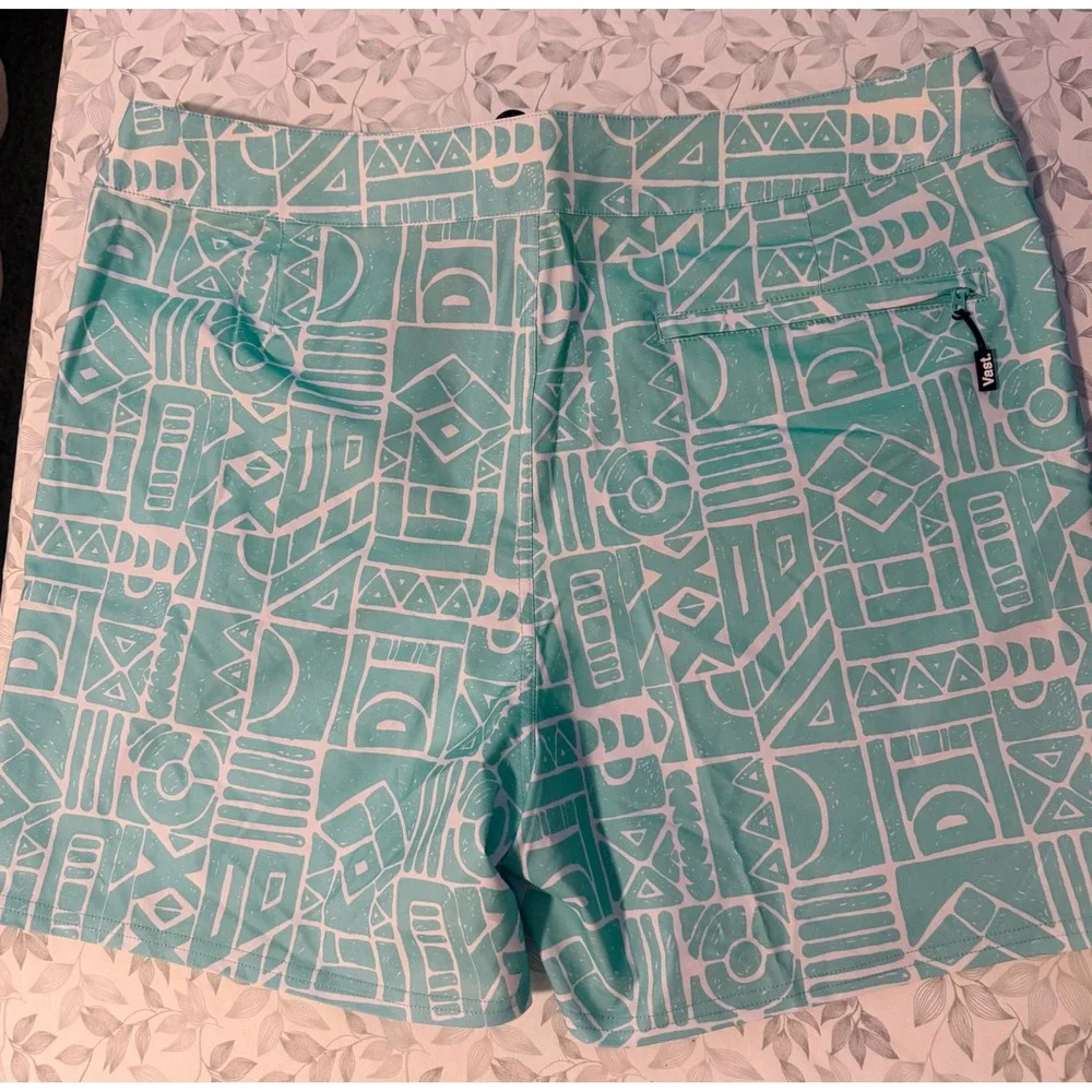 Vast African Stone Retro Classic Boardshorts Sky Blue Geometric Mens 36 NEW